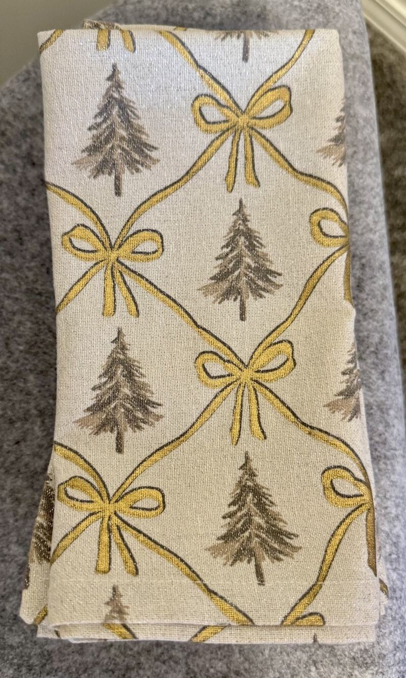 Rachel Ashwell Shabby Chic Christmas Napkins Set 6 +1 Gold Trees Bows